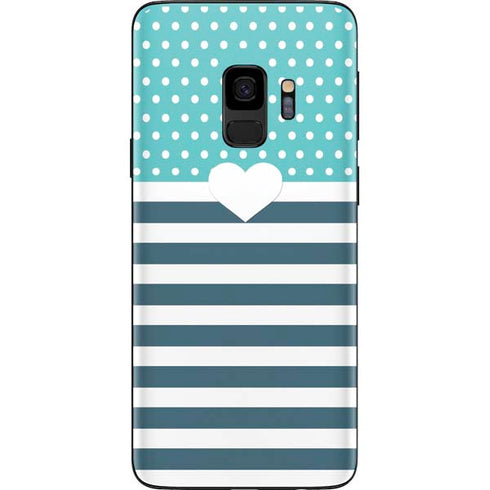 Polka Dots and Stripes Heart in Blue Galaxy S9 Skin